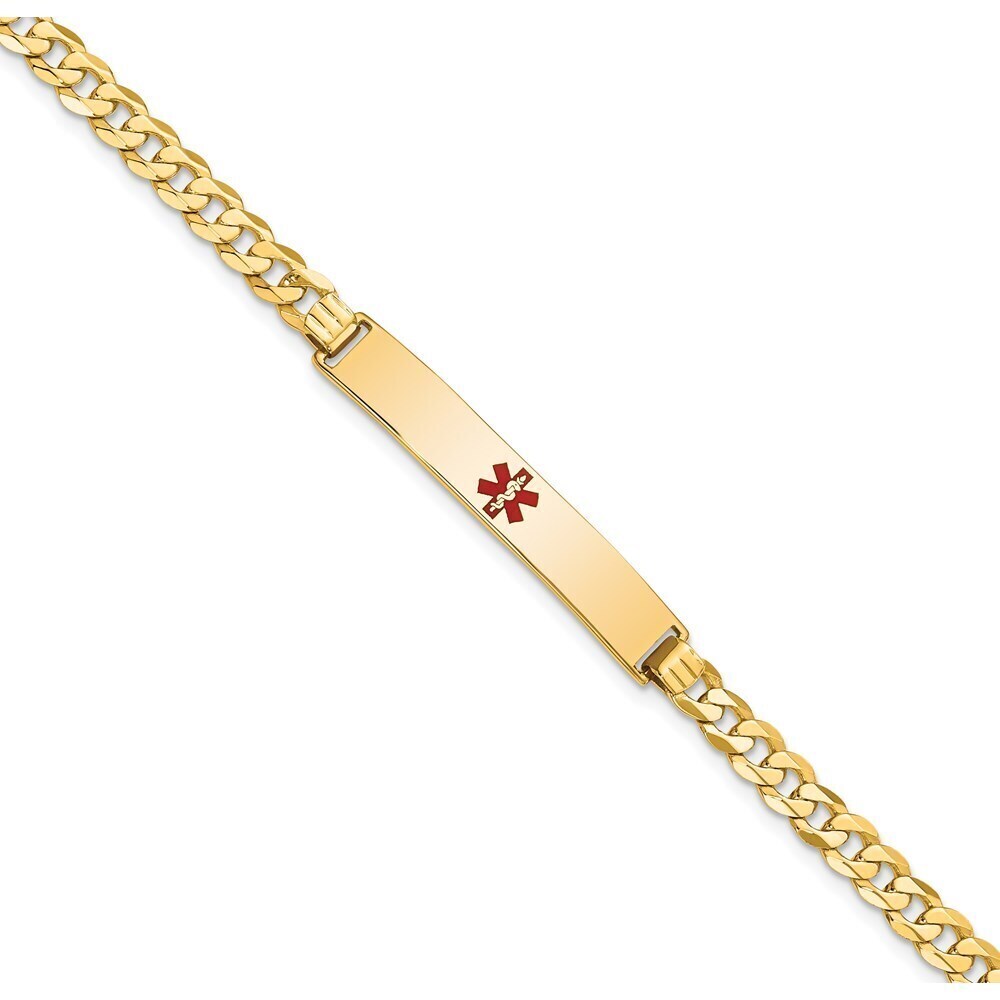 Kazi Luxury 14K Medical Red Enamel Flat Curb Link ID Bracelet